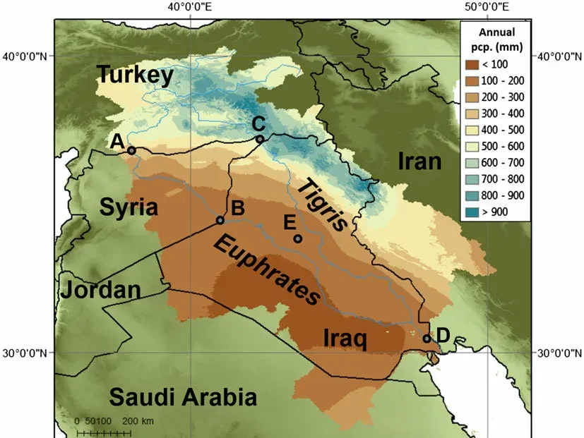 Les contours du bassin du Tigre et de l'Euphrate. Copyright : Researchgate